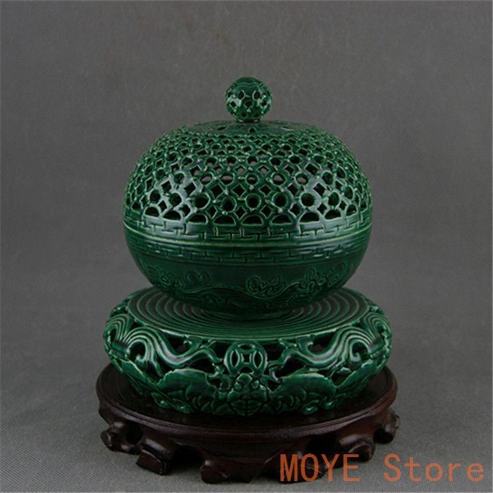 緑釉香炉 大清乾隆年制 銘あり 清乾隆緑釉回転式透かし彫り香炉 景徳鎮 陶磁器 装飾品 現代工芸品