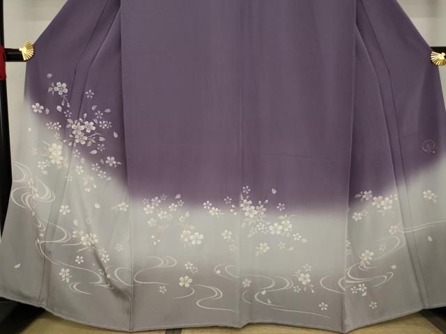 平和屋着物○京友禅作家 伊藤美智夫 訪問着 手描き 流水枝花文 桜 暈し