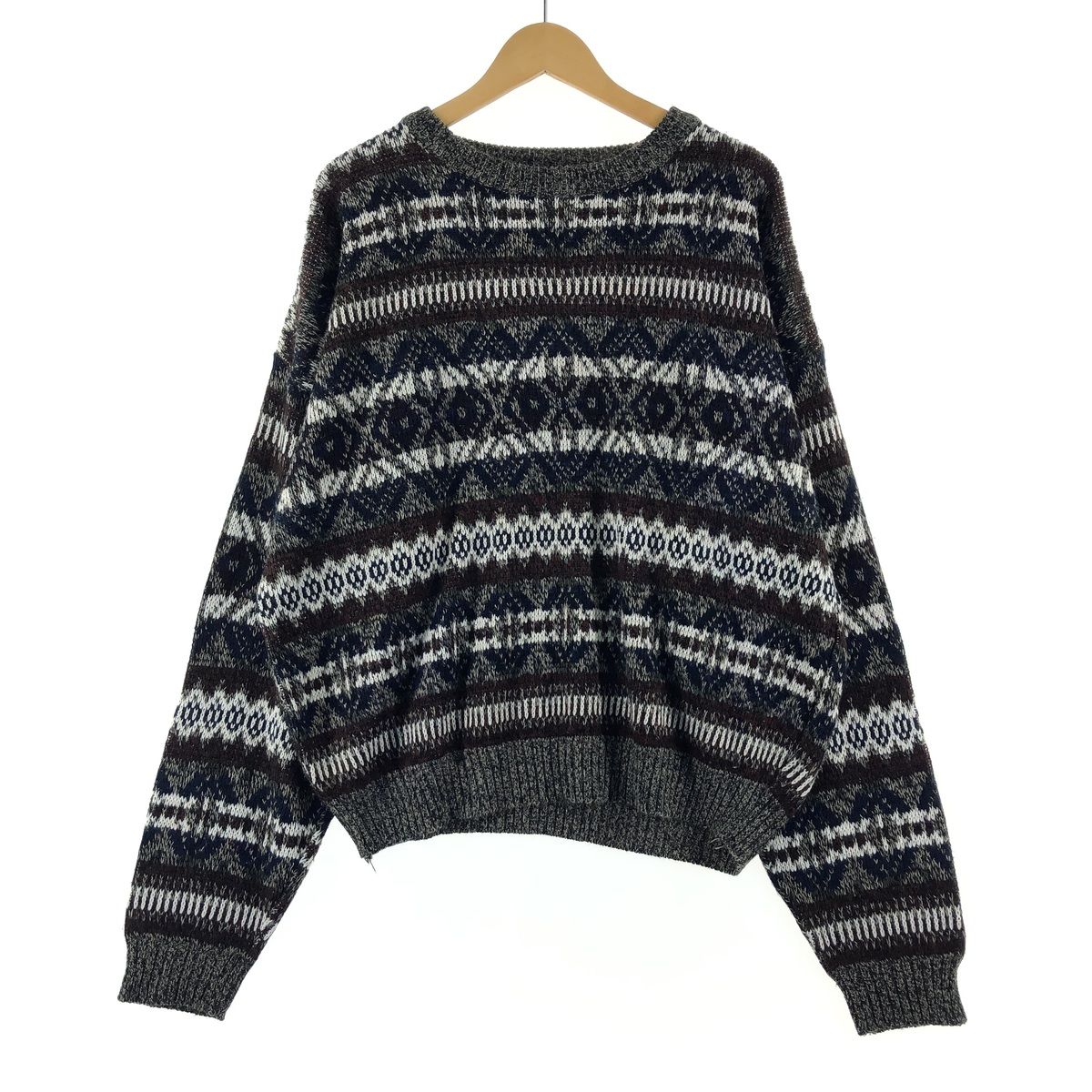 90S 柄ニット セーター メンズ XL アクリル 古着 個性派 奇抜 A3