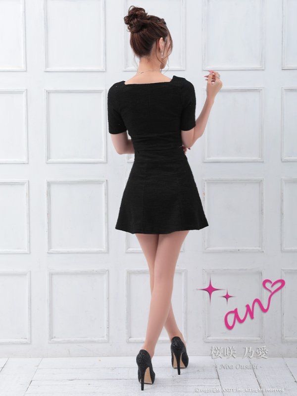 ブラック an /アン/ ツイード/ フロントジップ/ ストレッチ/ 半袖/ 袖  