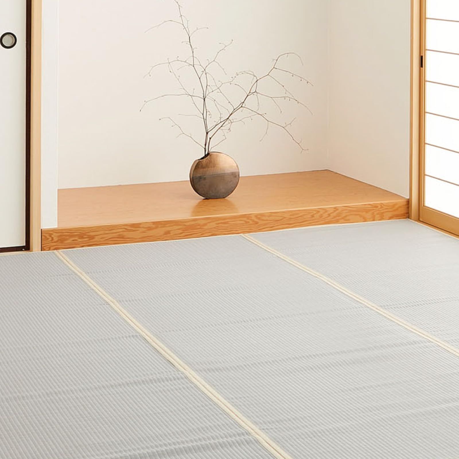 萩原 洗える い草風カーペット ブルー 江戸間6畳 約261X352cm 「四条」 ラグ 上敷き 水洗いできる パステルカラー 保育園 ペット 畳保護
