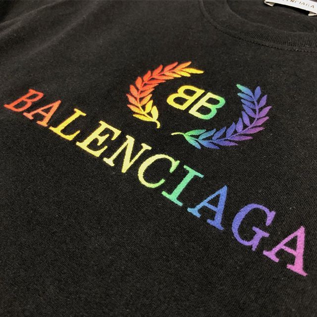 BALENCIAGA 】 2018 BBロゴ レインボー刺繍 Tシャツ XS 炭黒