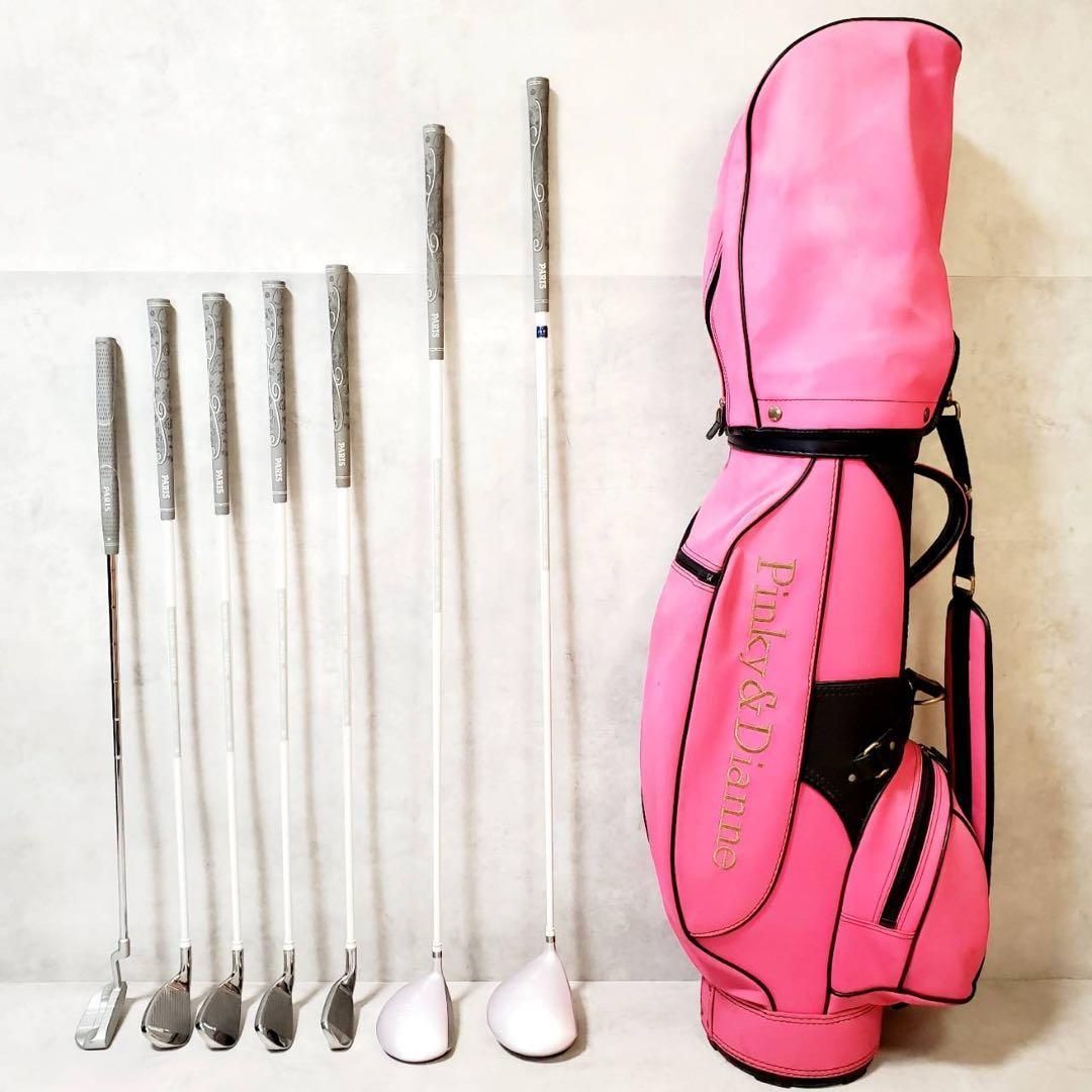 PARIS×ピンキー-ダイアン レディース ゴルフクラブセット 7本 ドライバー 1 W フェアウェイウッド 4 アイアン 7 I 9 P S パター キャディバッグ付き シャフトL 収納 インテリア
