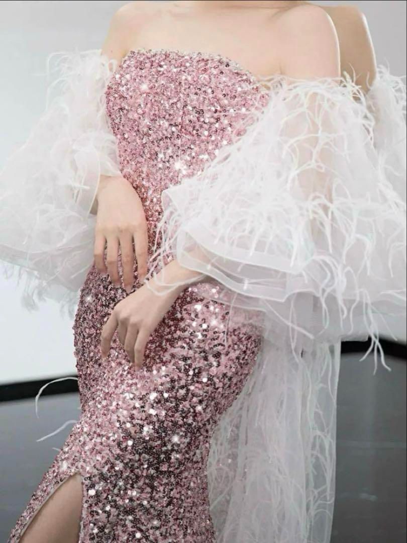 ショール付き スパンコールのベア イブニングドレス♩.• ショール付き スパンコールのベア イブニングドレス?.? - メルカリ