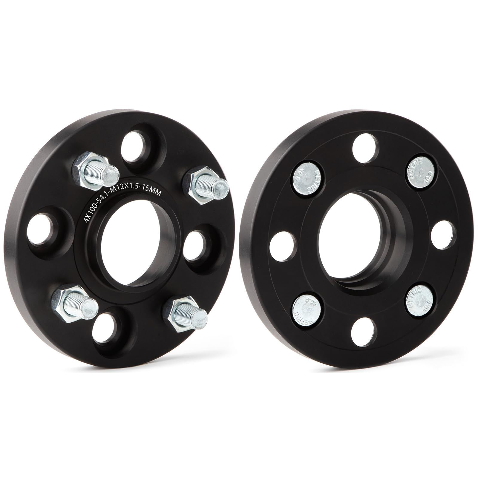 15MM JiiinMiiin ハブ付 ワイドトレッドスペーサー 15mm PCD100 4H 内径54.1mm M12&times;P1.5 鍛造 マットブラック (2枚セット)