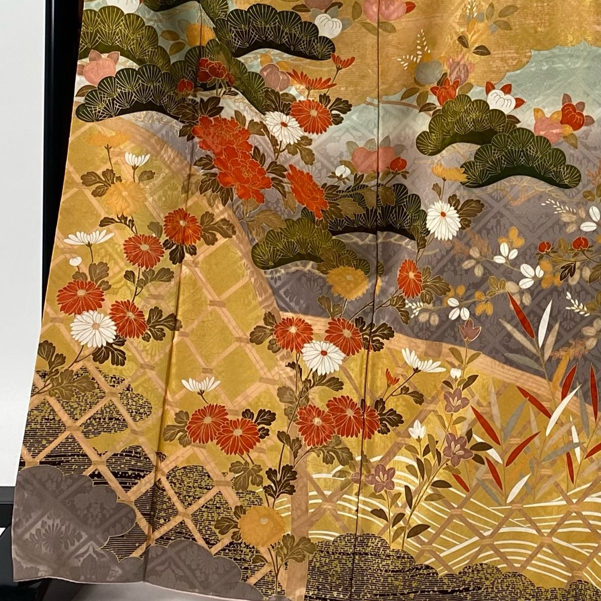 振袖 身丈168cm 裄丈66cm M 袷 笠松 牡丹 金彩 ぼかし オレンジ
