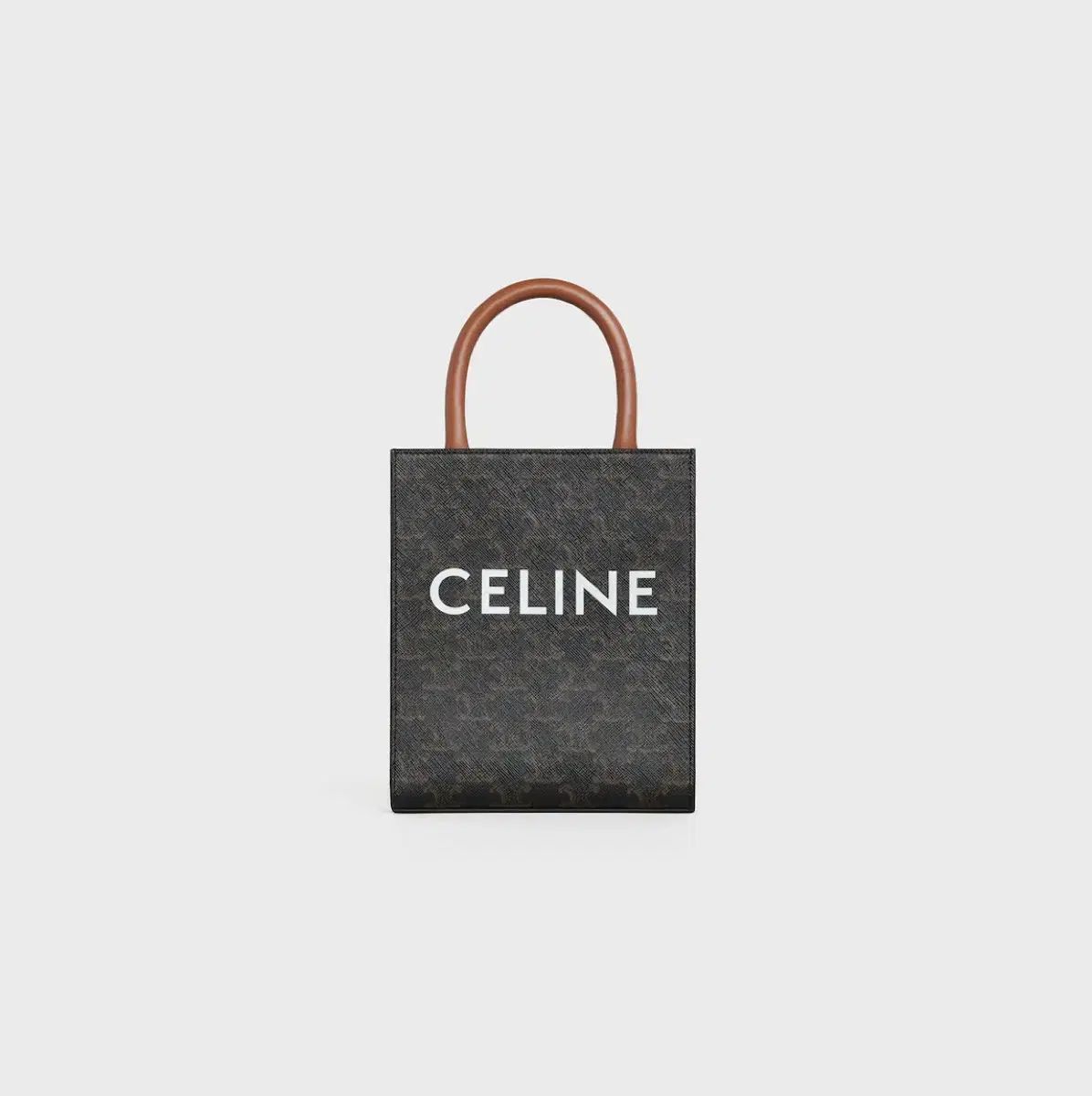 Celine セリーヌ トリオンフ キャンバス ＆ プリント カーフレザー ミニ バーティカル カバス Tan