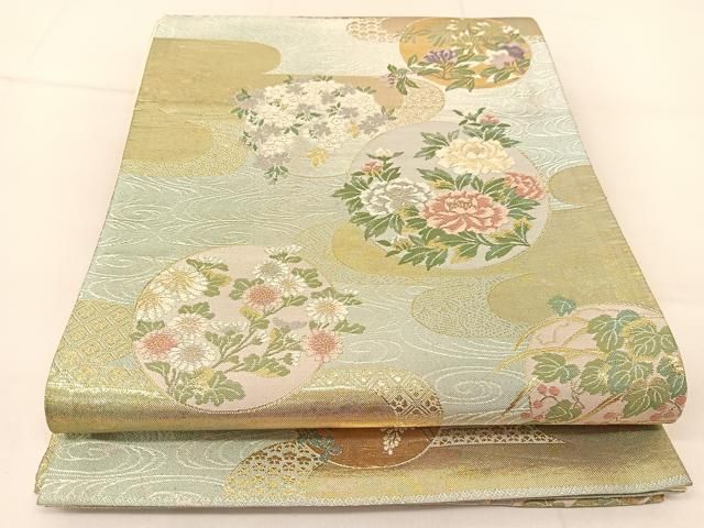 平和屋着物◎六通柄袋帯 唐織 流水花丸文 金銀糸 正絹 逸品