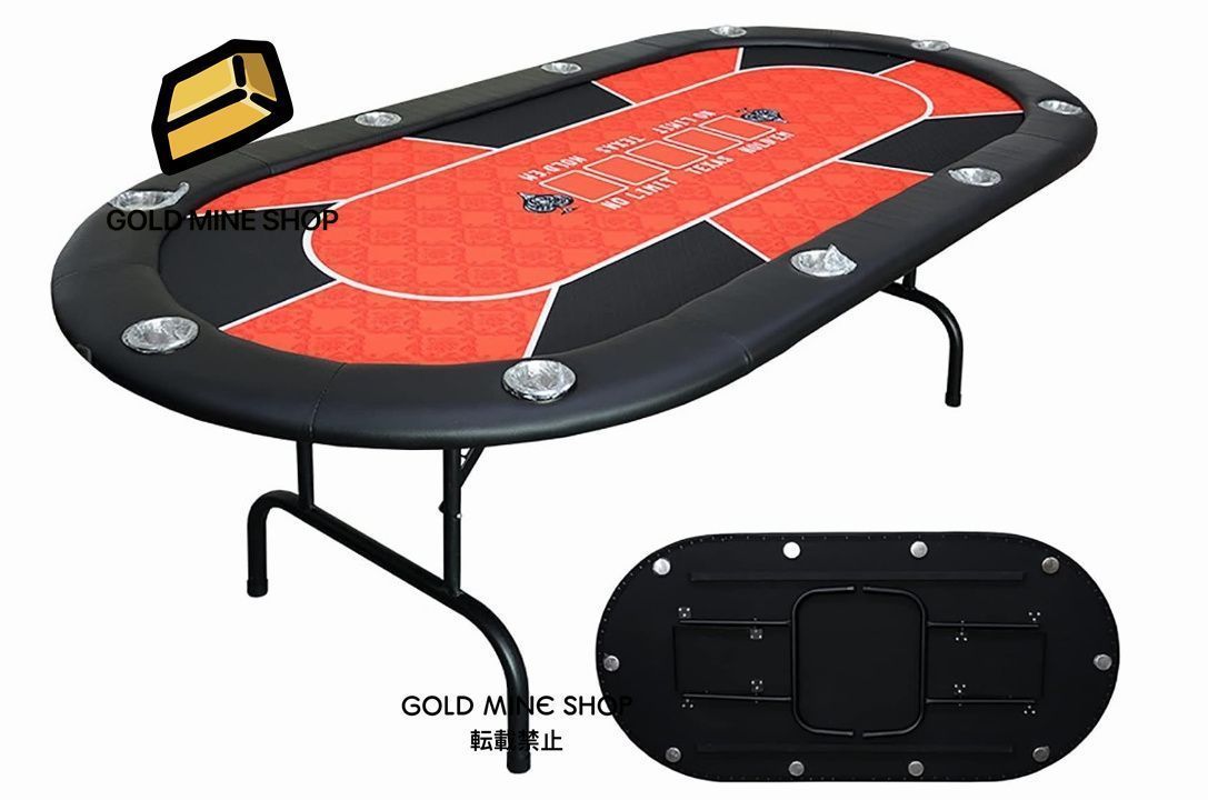 ポーカーテーブル 8-10人用 折りたたみ式 ポーカーテーブルトップ カジノ テキサスホールデム ポーカー レジャーゲーム 色 赤-B