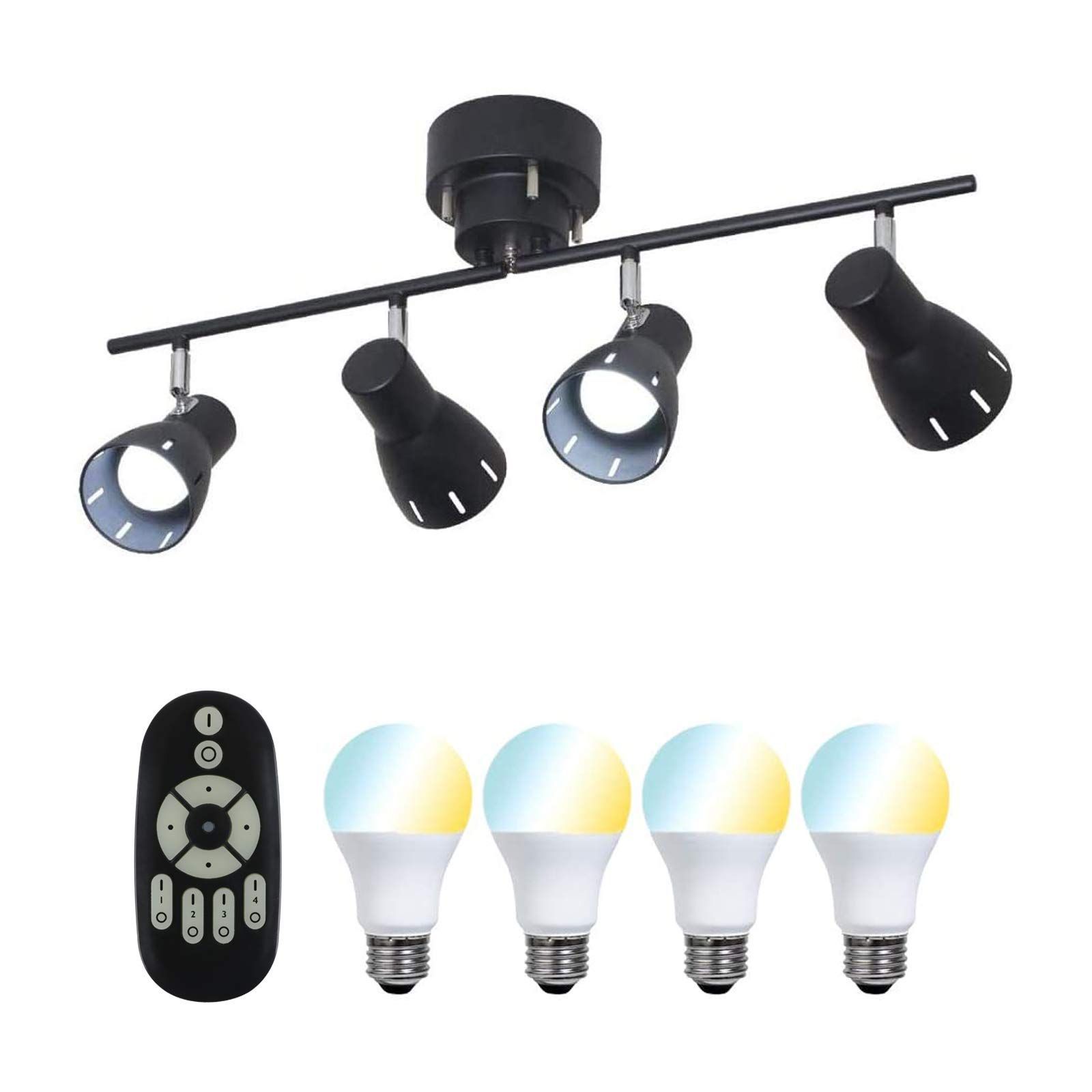 【在庫処分】ブラック LED電球4W形付き GT-DJ-ISD4B-6WT-2 調光 調光 調色 調色 リモコン対応 天井 E26 照明器具 北欧 シーリングスポットライト 角度調節可 6畳 天井照明 4灯 折り畳み可 シーリング