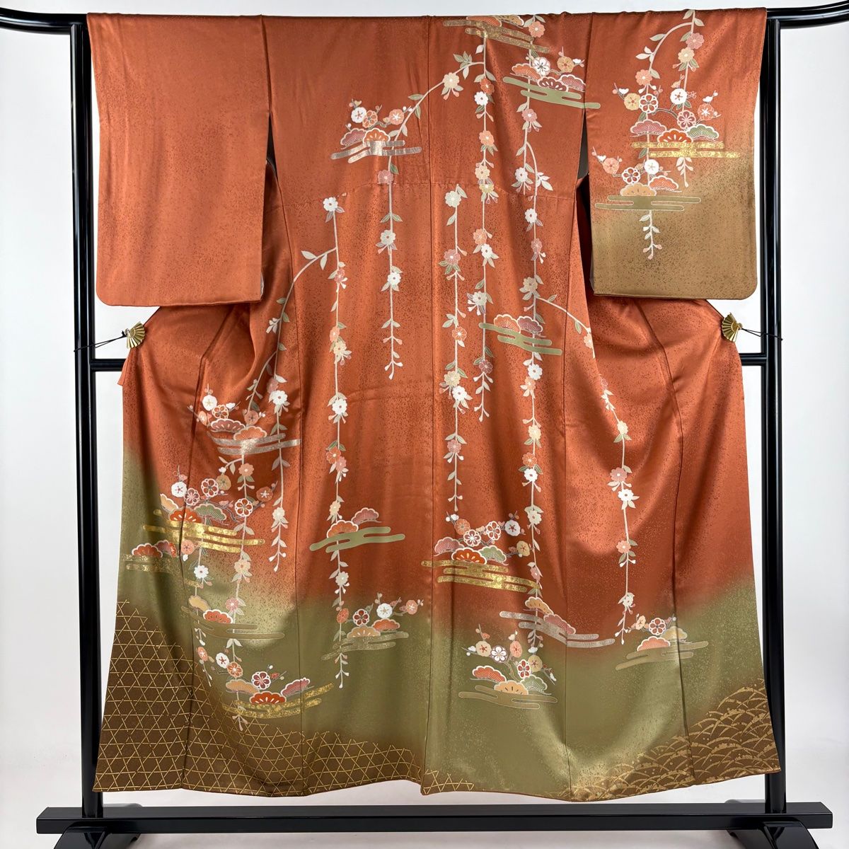訪問着 身丈152.5cm 裄丈64.5cm M 袷 松梅 ヱ霞 金銀彩 ぼかし 赤茶 正絹 秀品
