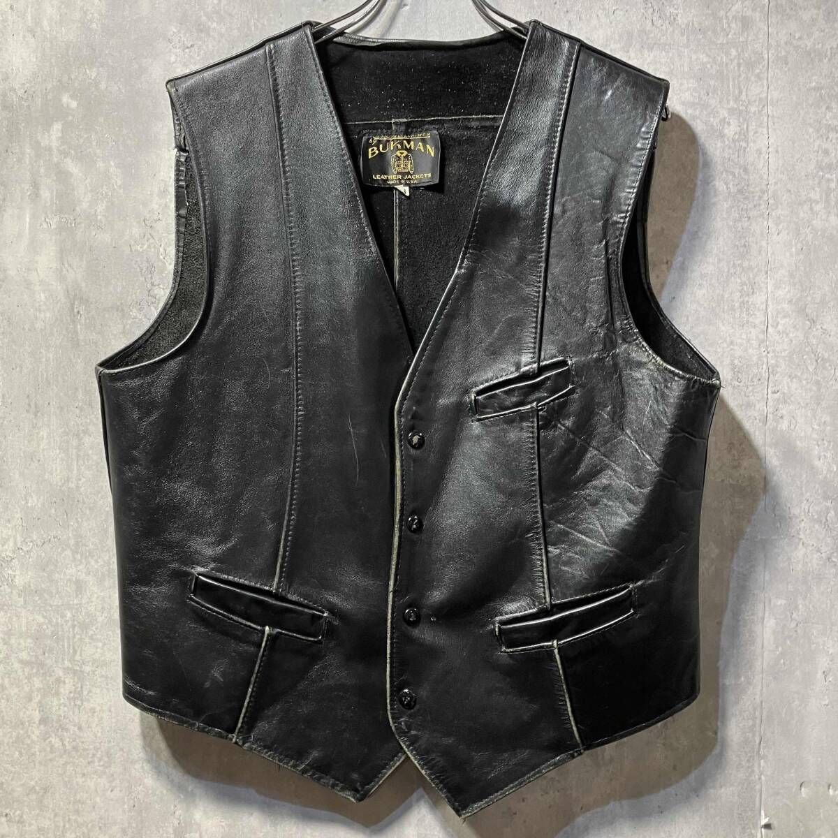 古着 BUKMAN Leather Vest Black レザーベスト ベスト ブックマン