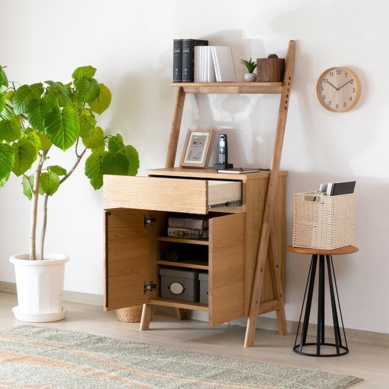 飾り棚付 天然木 キャビネット ナチュラル 幅65cm コンセント リビング家具 リビング収納 収納家具 おしゃれ家具