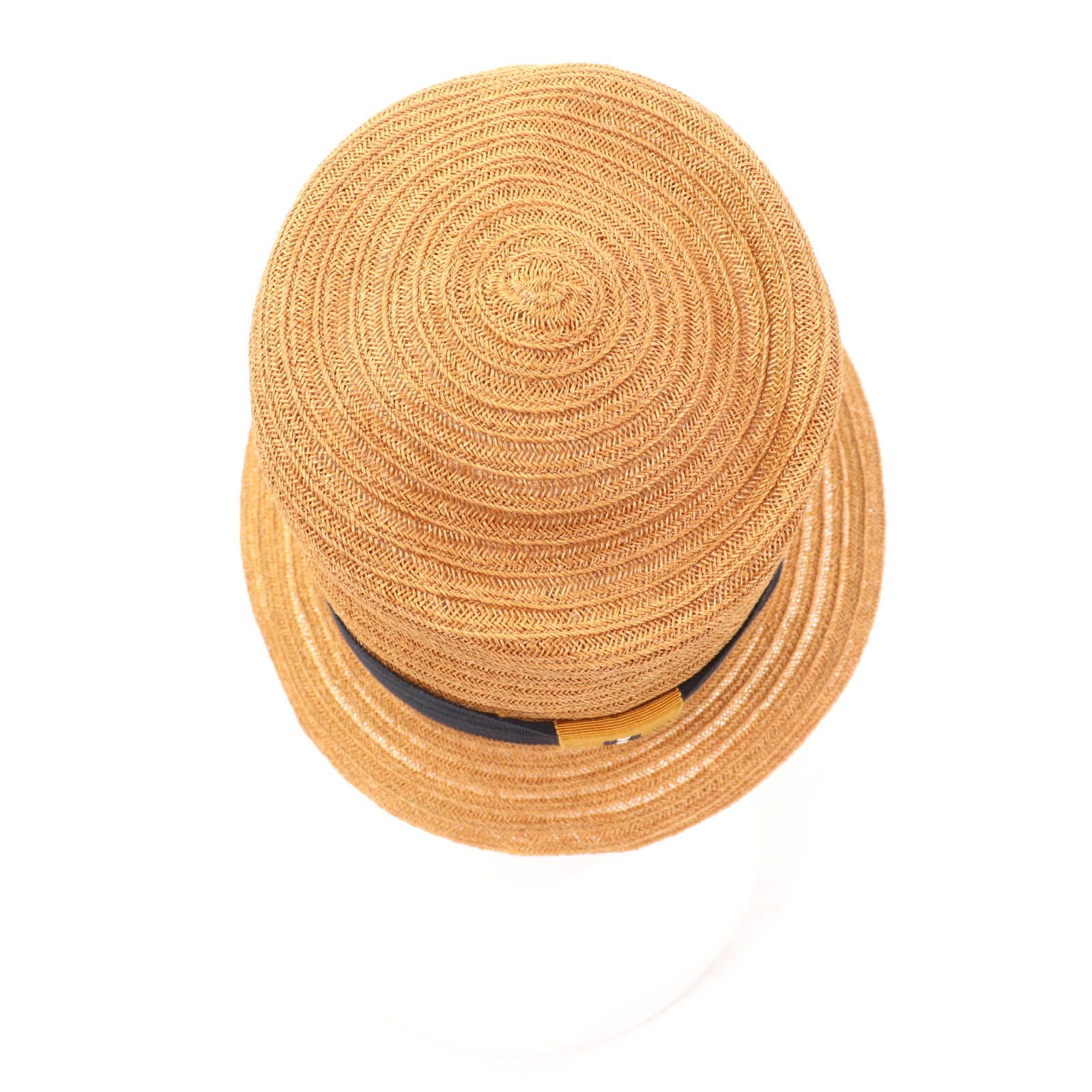 2022 SS HERMESストローハット 極美品☆HERMES エルメス ヘンプ100％ CARAMEL H刺繍入り
