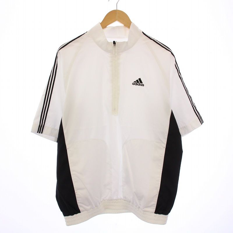 adidasアディダスナイロンジャケットハーフジップブルゾン白ホワイト黒ブラック adidasアディダスナイロンジャケットハーフジップブルゾン白