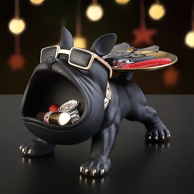 置物 小物入れ ブルドッグ レジンフィギュア 収納トレイ 家庭 オフィス デスク テーブル リビングルーム 玄関 装飾 母の日 父の日 ギフト プレゼント 犬モチーフ 犬好き 時計置き アクセサリ