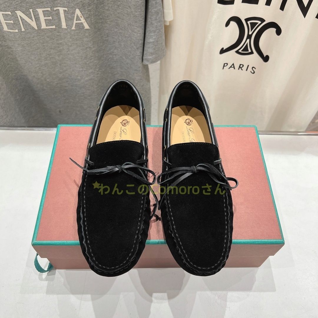 ブラック25.0～27.0cm 送料無料 ロロピアーナメンズドライビングシューズ スエード モカシン ソフトレザー カジュアル スリッポン ローファー