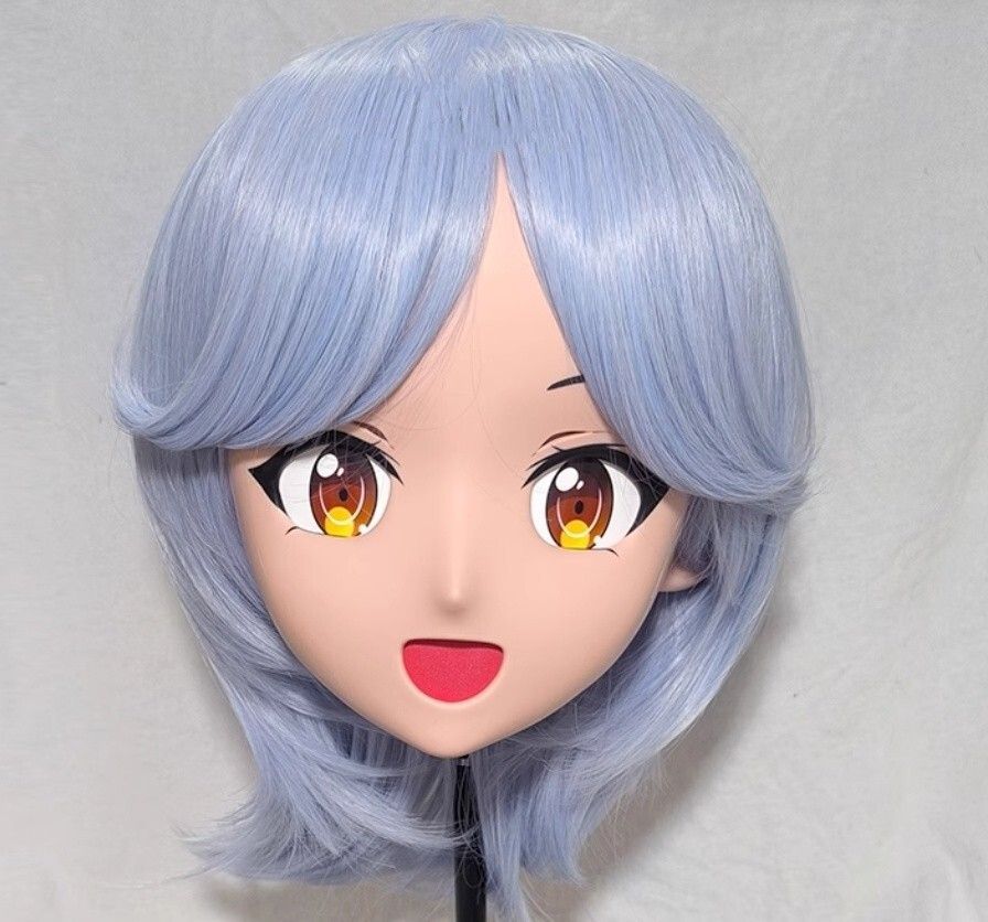 ハーフマスク ウィッグ付き 眼球付 青 樹脂製 コスプレマスク 着ぐるみ 美少女 ハーフマスク ウィッグ付き 眼球付 青 樹脂製 コスプレマスク