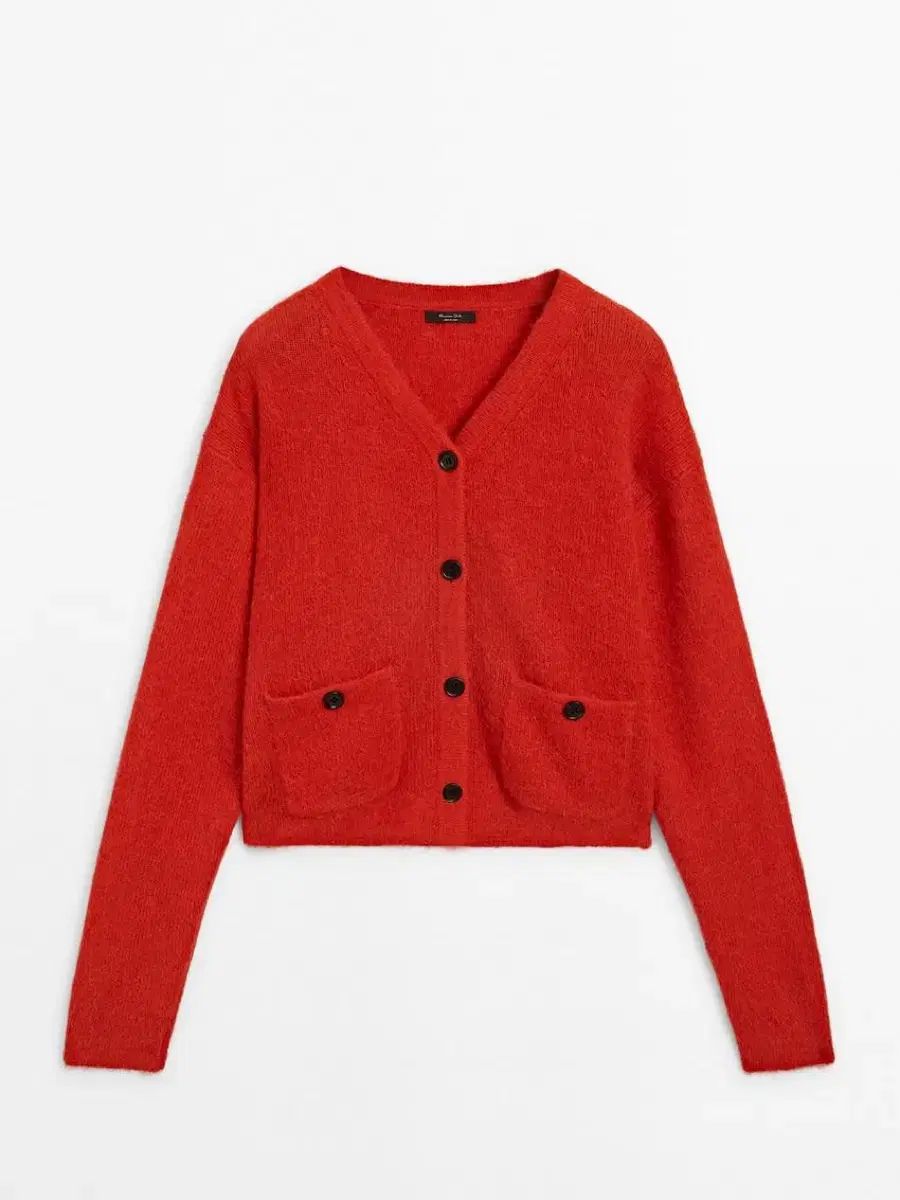 Massimo Dutti マッシモドゥッティ Vネック ウール アルパカ ブレンド カーディガン ー 赤 S