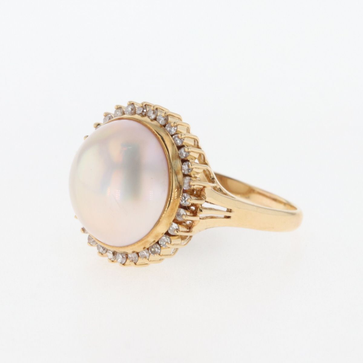 パール デザインリング K18 イエローゴールド 指輪 メレダイヤ 真珠 