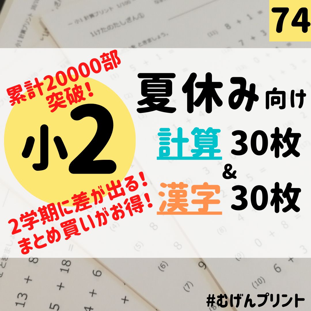 74.小学2年生 ドリル 計算 漢字 夏休み むげんプリント 算数国語 教材