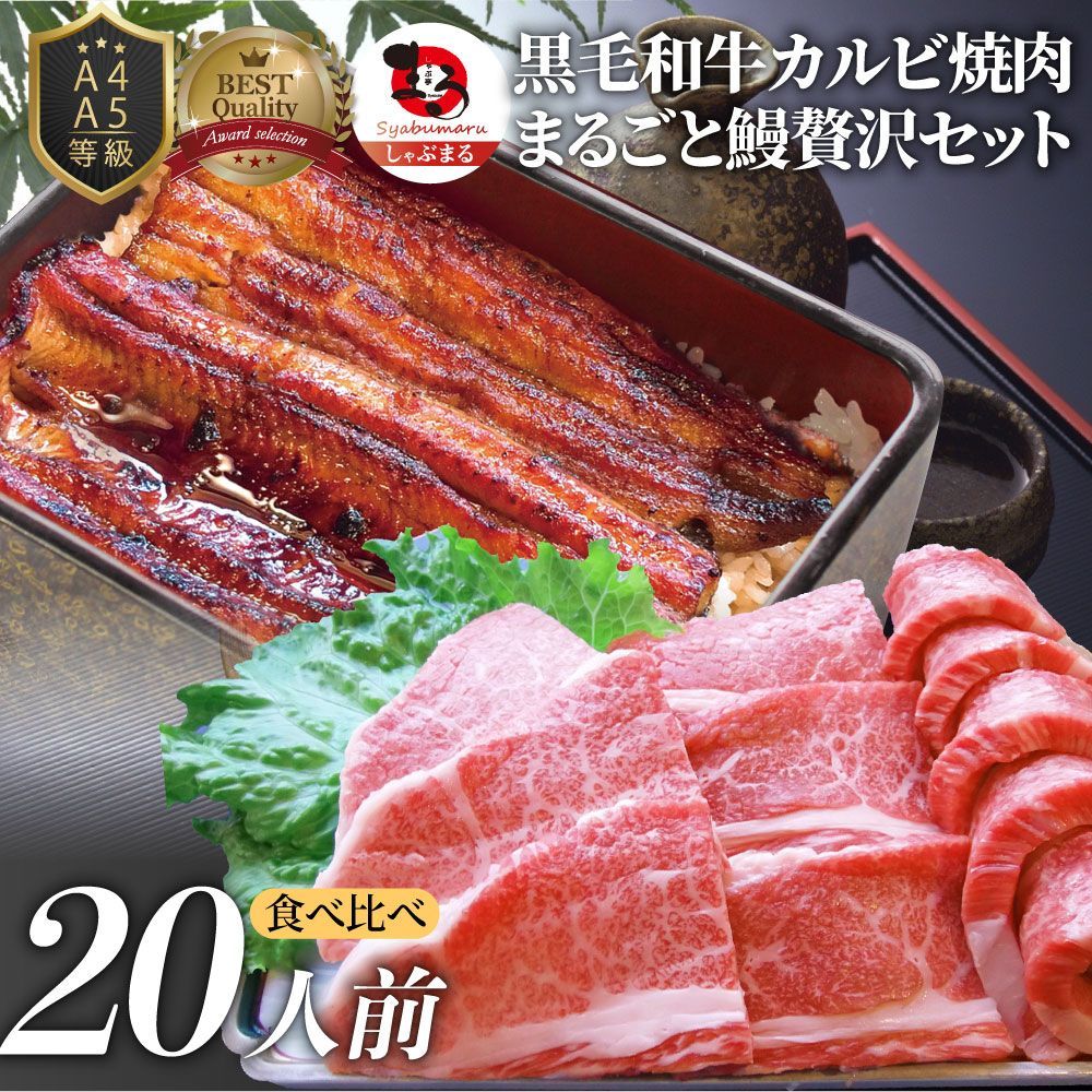 黒毛和牛＆まるごと鰻セット20人前焼肉のタレ凍眠テクニカン肉ギフト食品プレゼントうなぎ黒毛和牛カルビ焼肉A4～A5等級