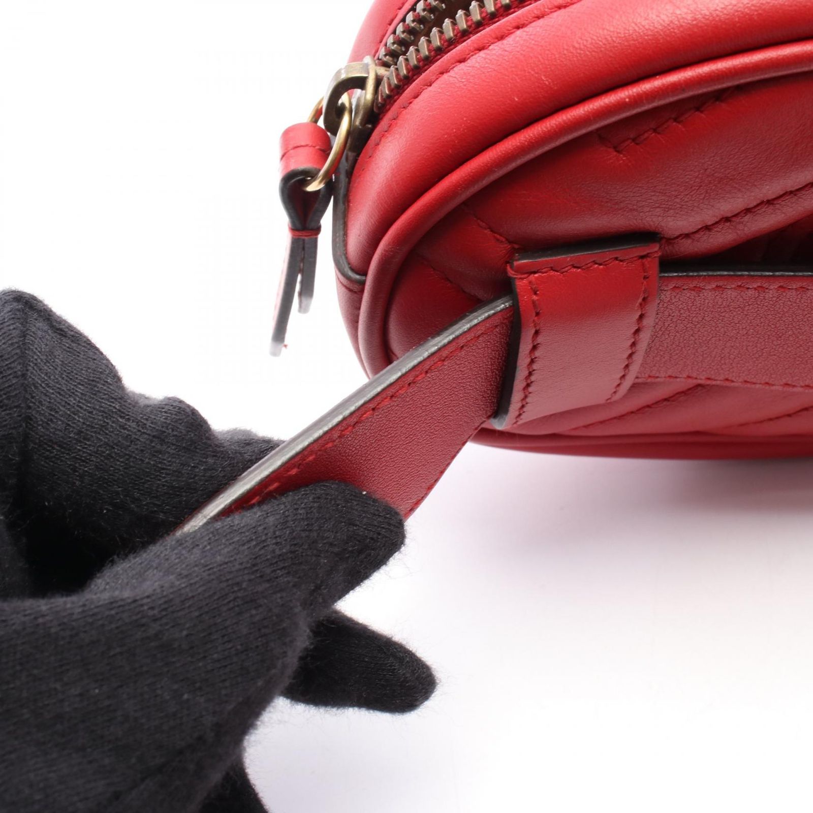 美品 GUCCI ウエストバッグ レザー レッド GGマーモント ボディバッグ GUCCI◇ウエストバッグ_GGマーモント_キルティング/レザー/RED