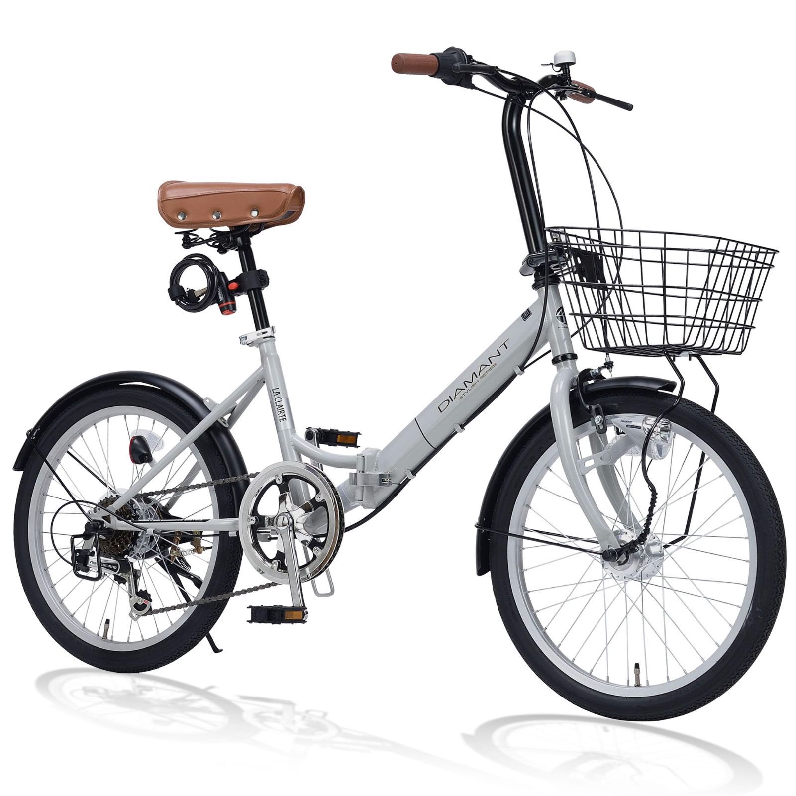 【2024 NEW MODEL】MYPALLAS(マイパラス) 折畳自転車20インチ LEDオートライト オールインワン シマノ製サムシフト6段変速 バスケット/ワイヤーロック 街乗り 通勤通学 男女兼用 お洒落な4色カラー M