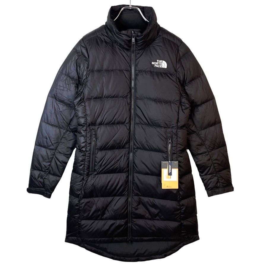 【美品】ノースフェイス ダウンコート 中綿 ロゴ刺繍 ロング丈ダークグレー ノースフェイス ロングダウンコート ベンチコート 白ホワイト