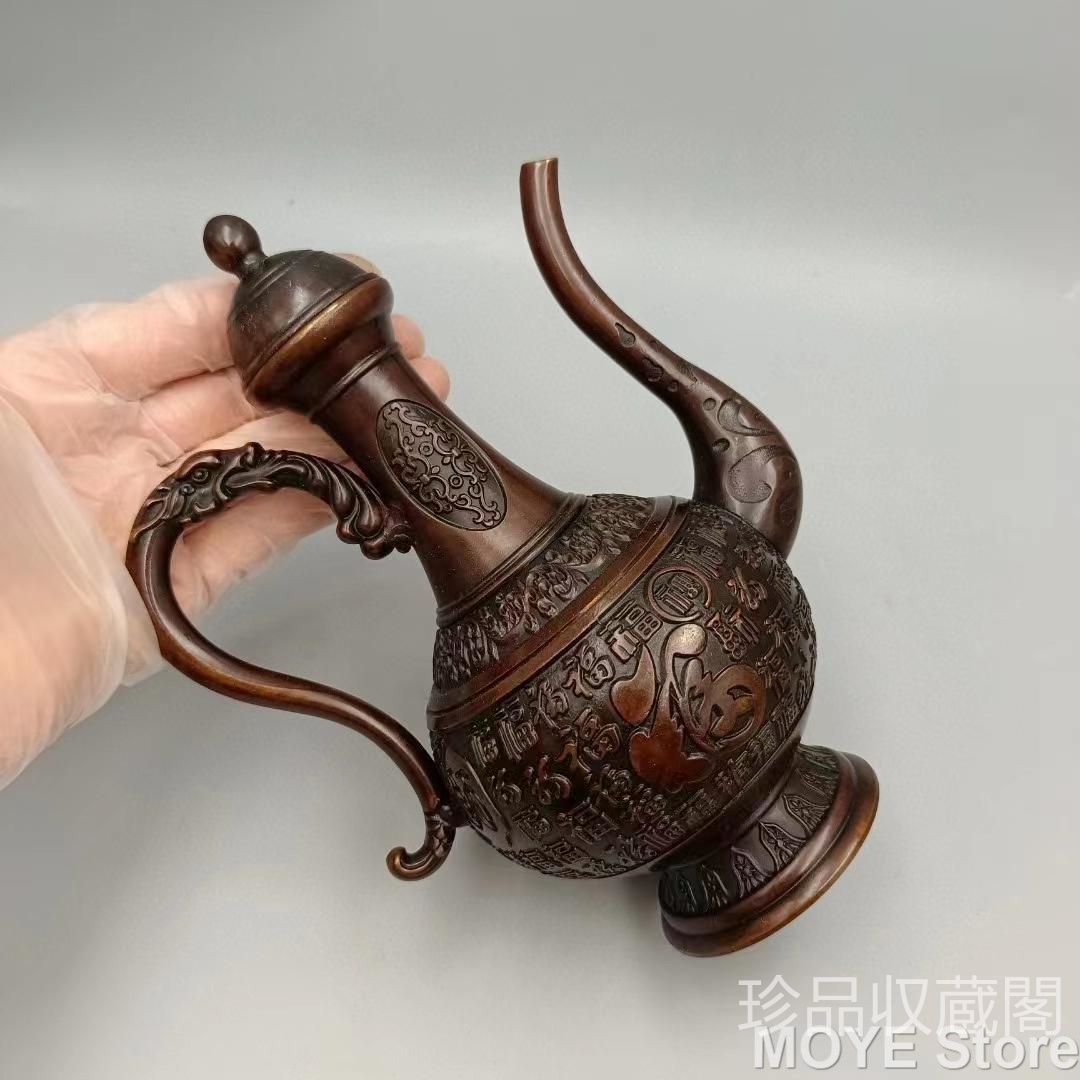 福字龍把高把壺銅酒壺古玩銅器コレクション銅置物磨き繊細器型厚重包?老道造形上品