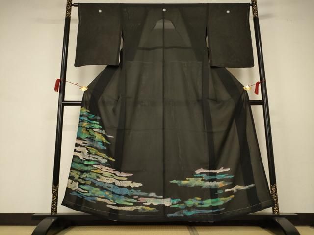 平和屋着物＊夏物 黒留袖 絽 霞文 正絹 ♥ AABC1813jd