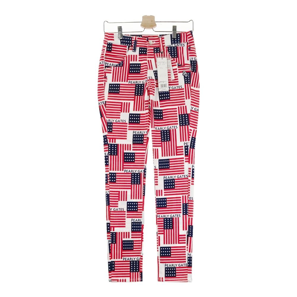 サイズ 0 PEARLY GATES パーリーゲイツ 055-0231024 ストレッチパンツ 星条旗柄 レッド系 240101543697 ゴルフウェア レディース ストスト