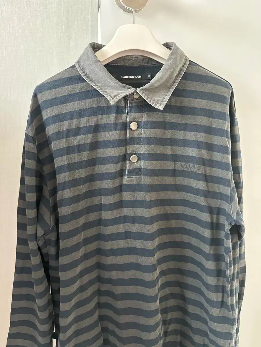 HATCHINGROOM VTG ストライプ ポロTシャツ dyed blue