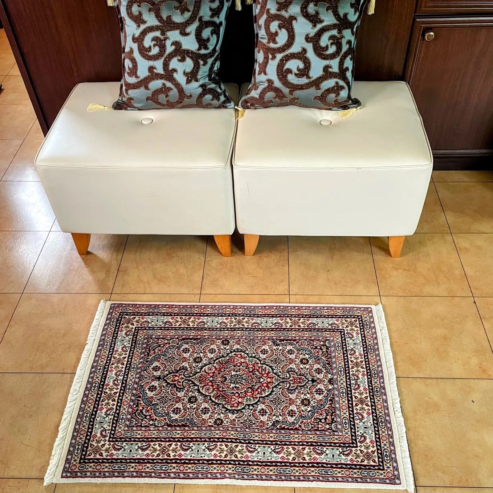 ペルシャ絨毯 ビルジャンド産 シルク-ウール ハイグレード 玄関マット サイズ 57 90cm mcph-23-8485