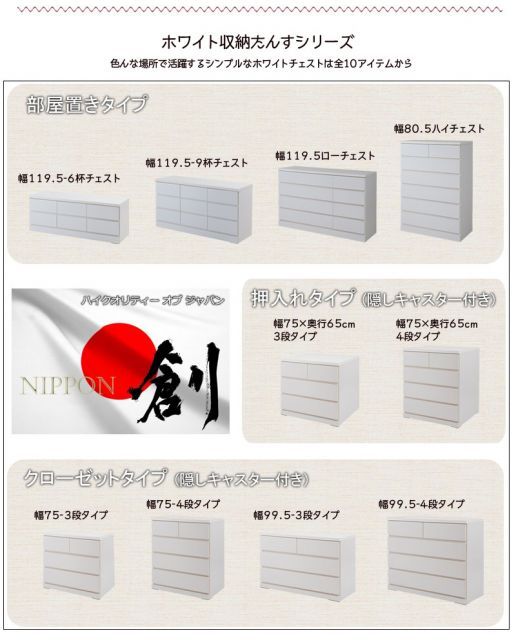 押入れ 幅75 奥行65 4段 日本製 国産 完成品 タンス 木製
