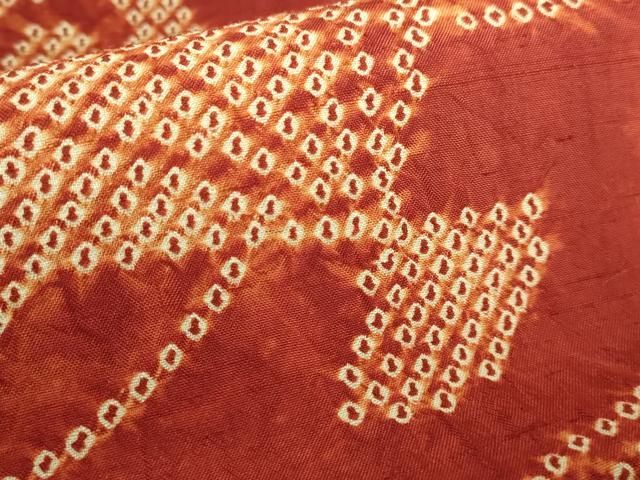 平和屋着物■極上　岩手の匠　草紫堂　南部絞り　茜染　九寸開き名古屋帯　檜扇　逸品　DZAA6744kh5 平和屋着物□極上 岩手の匠 草紫堂 南部絞り 茜染 九寸開き名古屋帯 檜