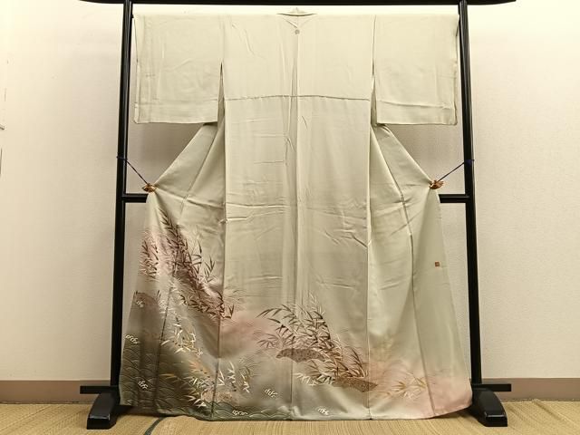 平和屋着物□十日町友禅作家 龍谷 色留袖 流水草葉文 暈し染め