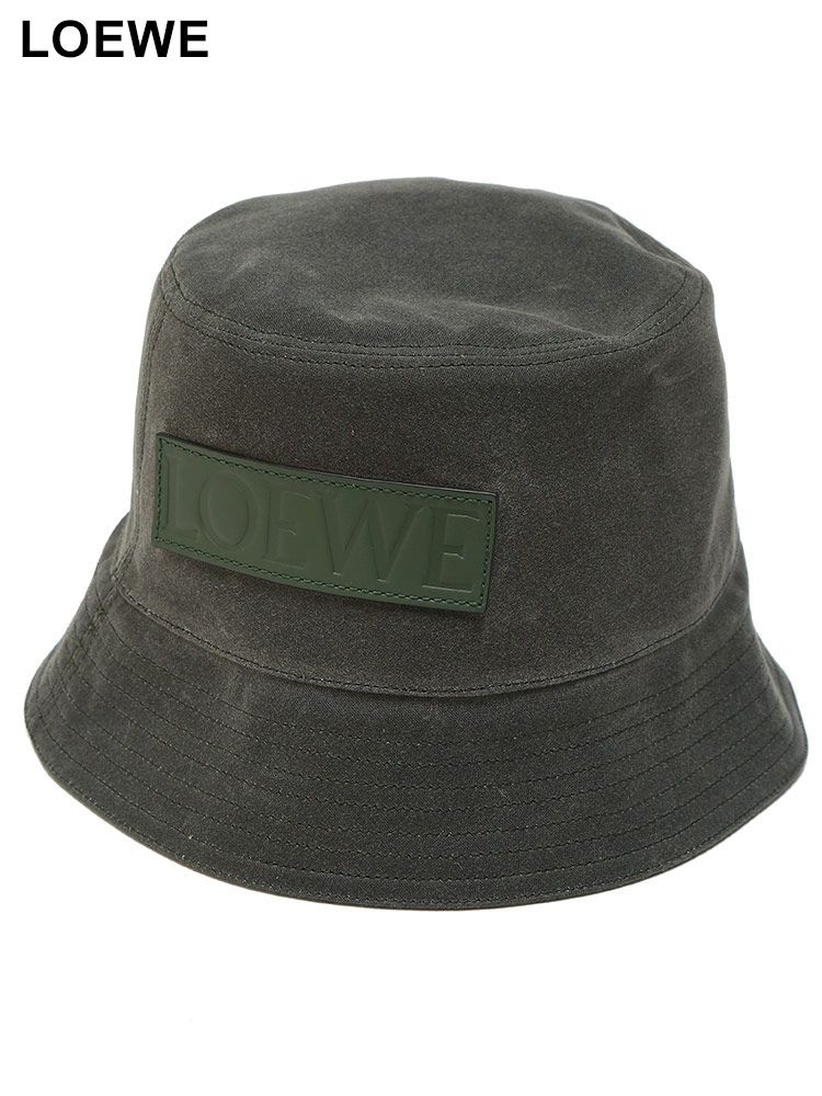 LOEWE (ロエベ) ワックスドキャンバス＆カーフ バケットハット WAXED CANVAS LEK820HB1X75 ブランド レディース 女性 帽子 (グリーン)