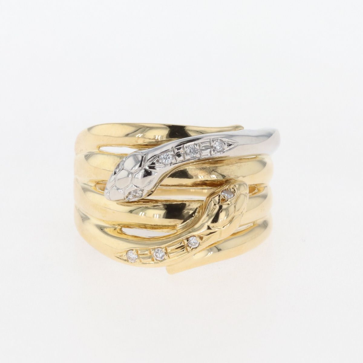 メレダイヤ デザインリング K18 イエローゴールド プラチナ 指輪 蛇 リング 14号 YG Pt900 ダイヤモンド レディース 【中古】