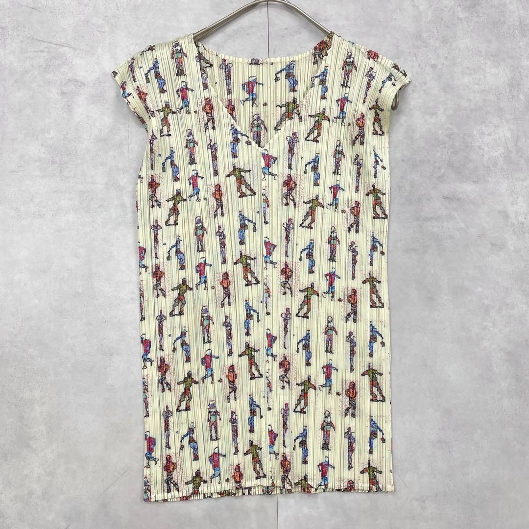 PLEATS PLEASE ISSEY MIYAKE プリーツプリーズ イッセイミヤケ 人物柄 ノースリーブ トップス スポーツ マルチ 総柄 サイズ３