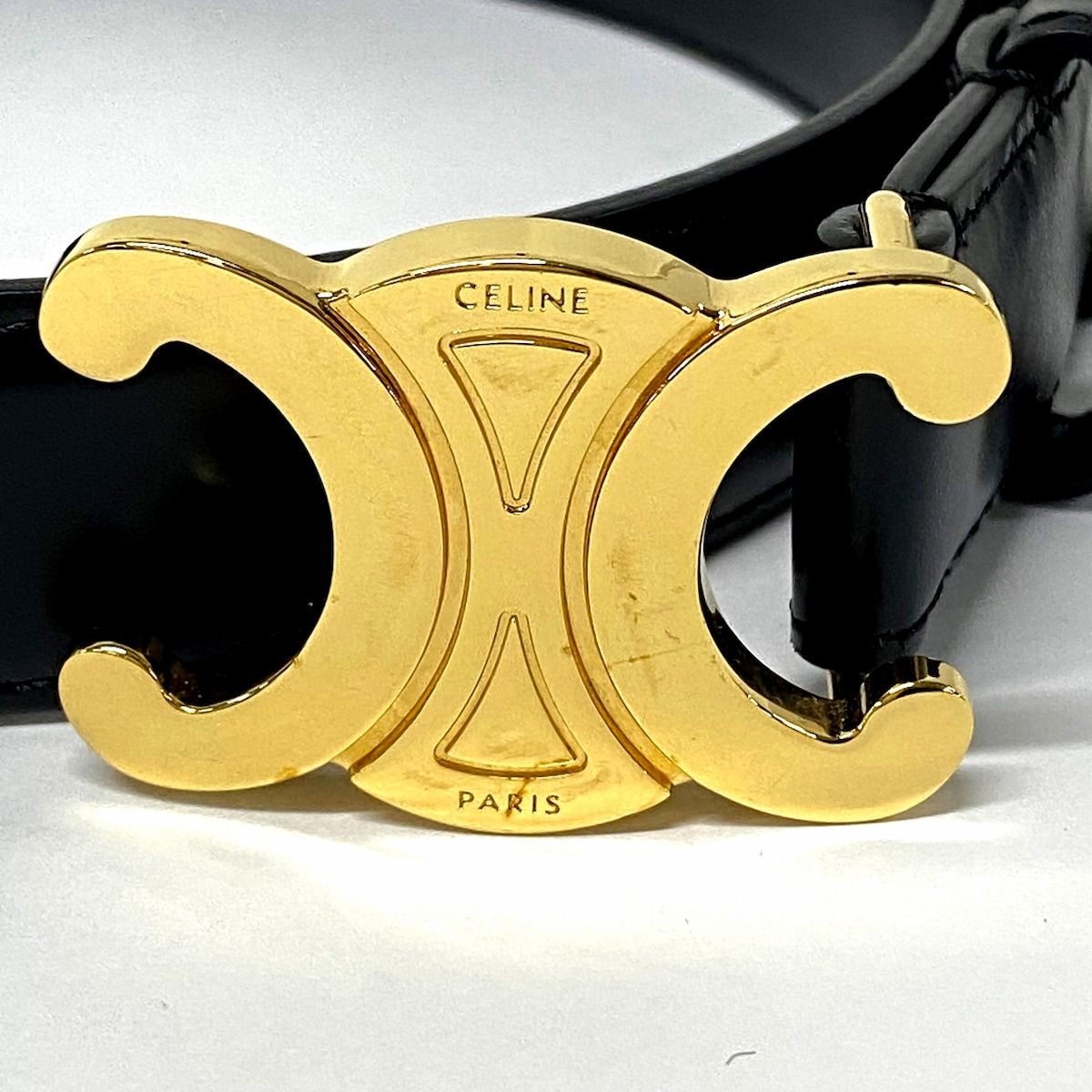 CELINE トリオンフ　ブラックベルト ゴールドバックル　75センチ セリーヌ ベルト ブラック 75 CELINE トリオンフ ブラックベルト