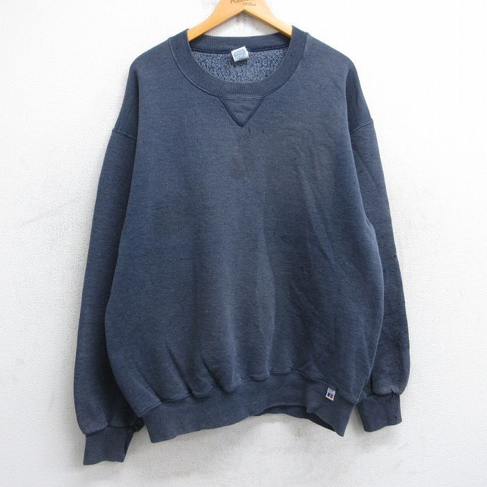 XL/古着 ラッセル 長袖 スウェット メンズ 00s 無地 ボロ クルーネック