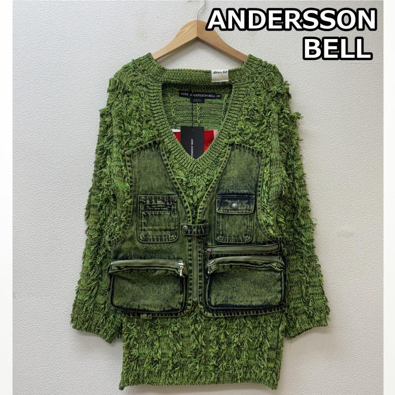 古着 ニット セーター 長袖 ADSB Andersson Bell アンダースンベル 24SS MEGHAN CARGO SWEATER カーゴ Vネック ニット セーター 緑 グリーン