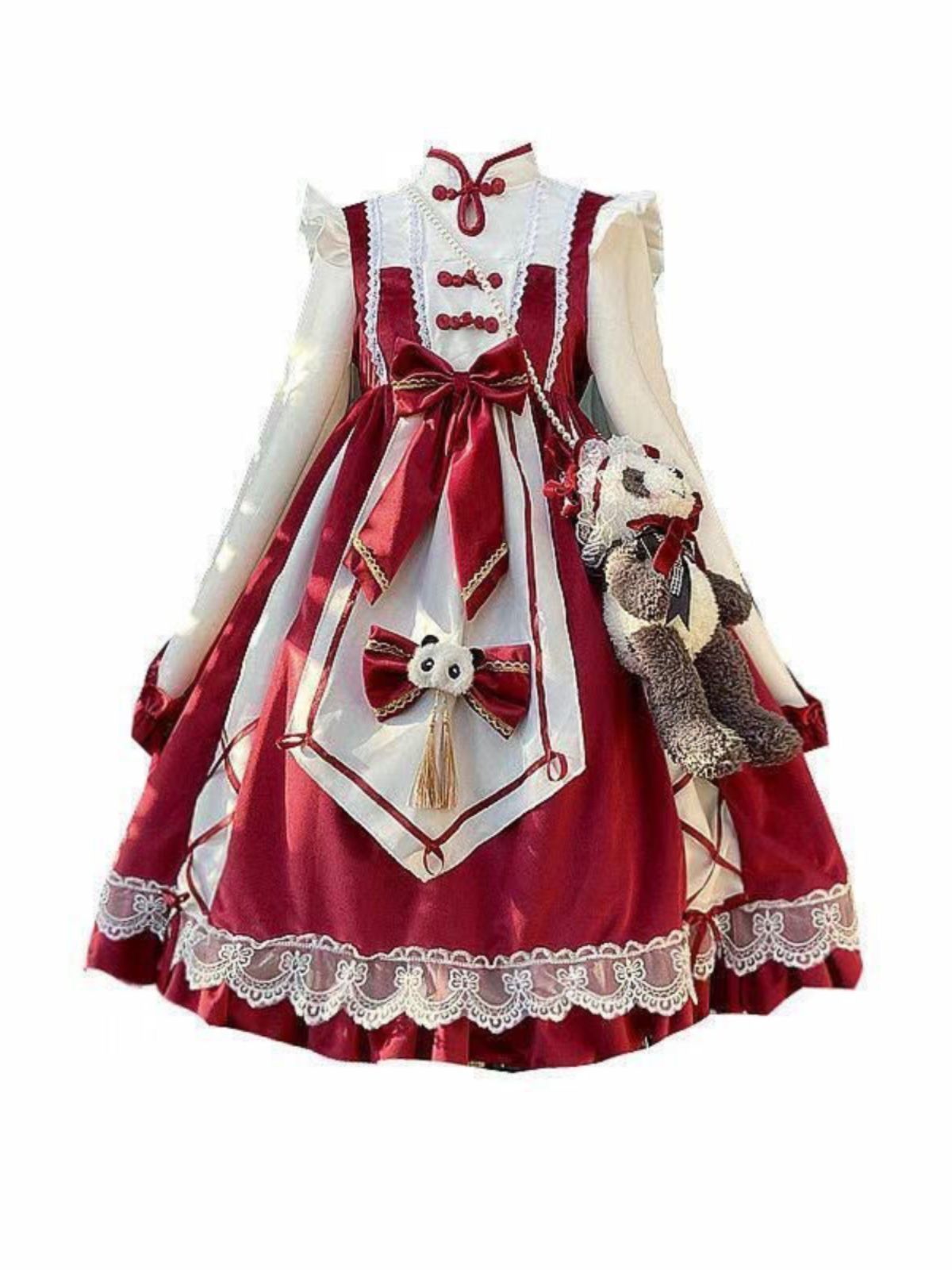 中華パンダチャイナドレス風ロングスリーブLolitaワンピース