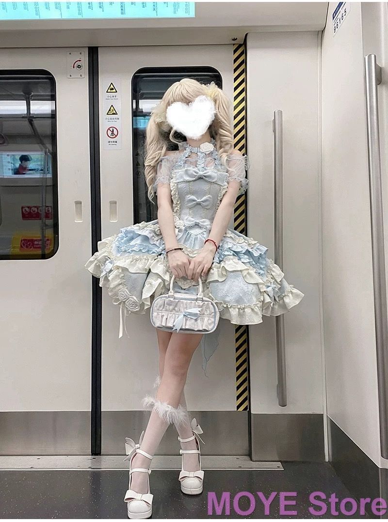 ゴシックロリィタ ドレス JSK ワンピース 蝶結びデザイン 成人式 洋装 プリンセス風 2スタイル ブルー＆ピンク 上品な日常＆イベント用ドレス min