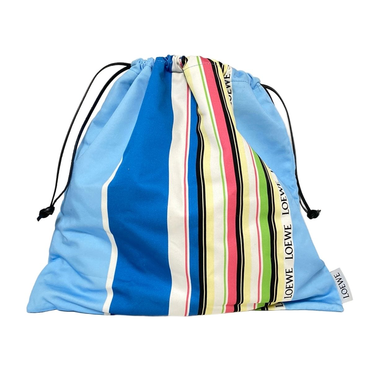 LOEWE ロエベ ポーチ ドローストリングポーチ ライトブルー×ブルー×マルチ ストライプ 巾着型 コットン レザー