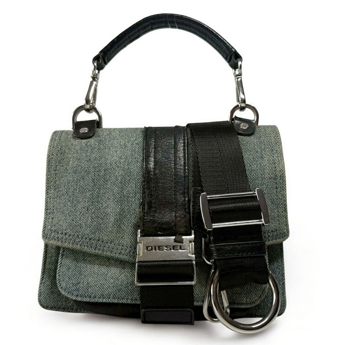 DIESEL ディーゼル 2way ショルダーバッグ ハンドバッグ デニム 鑑定済】DIESEL ディーゼル 2way デニム ショルダーバッグ