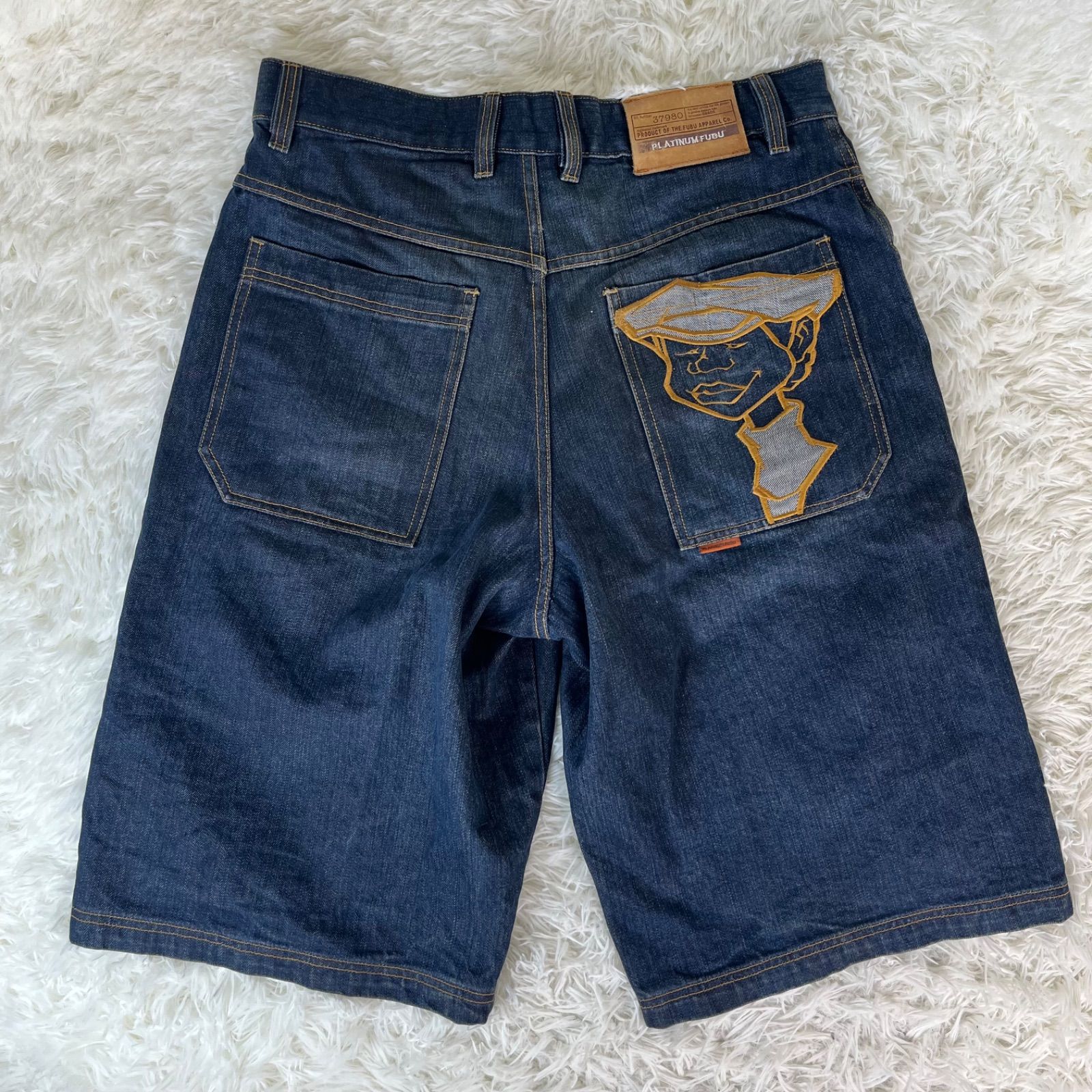 PLATINUM FUBU デニム ハーフパンツ 刺繍ロゴ 37980 Z1412 飛翔白麗 HISHYOUHAKUREI 和柄刺繍デニムハーフパンツ
