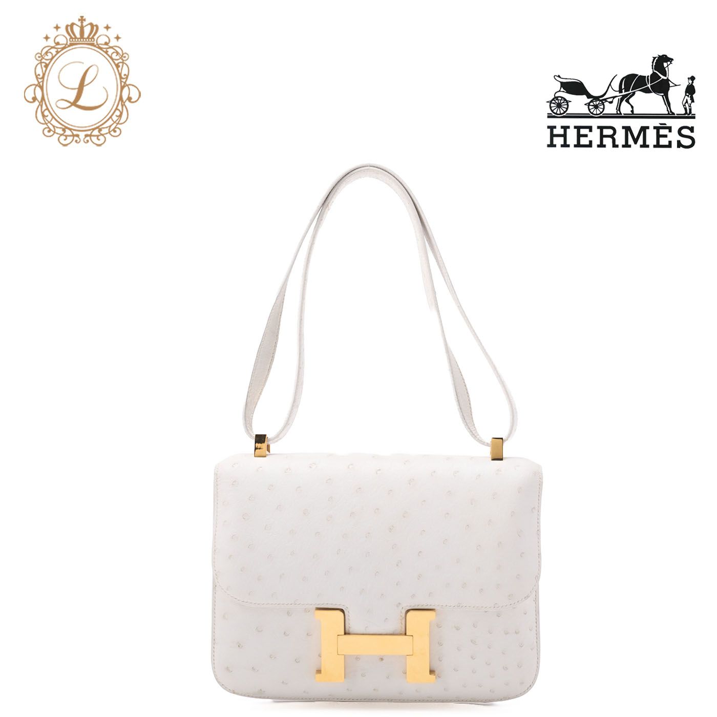 HERMES エルメス コンスタンス 23 ショルダーバッグ オーストリッチ 白 