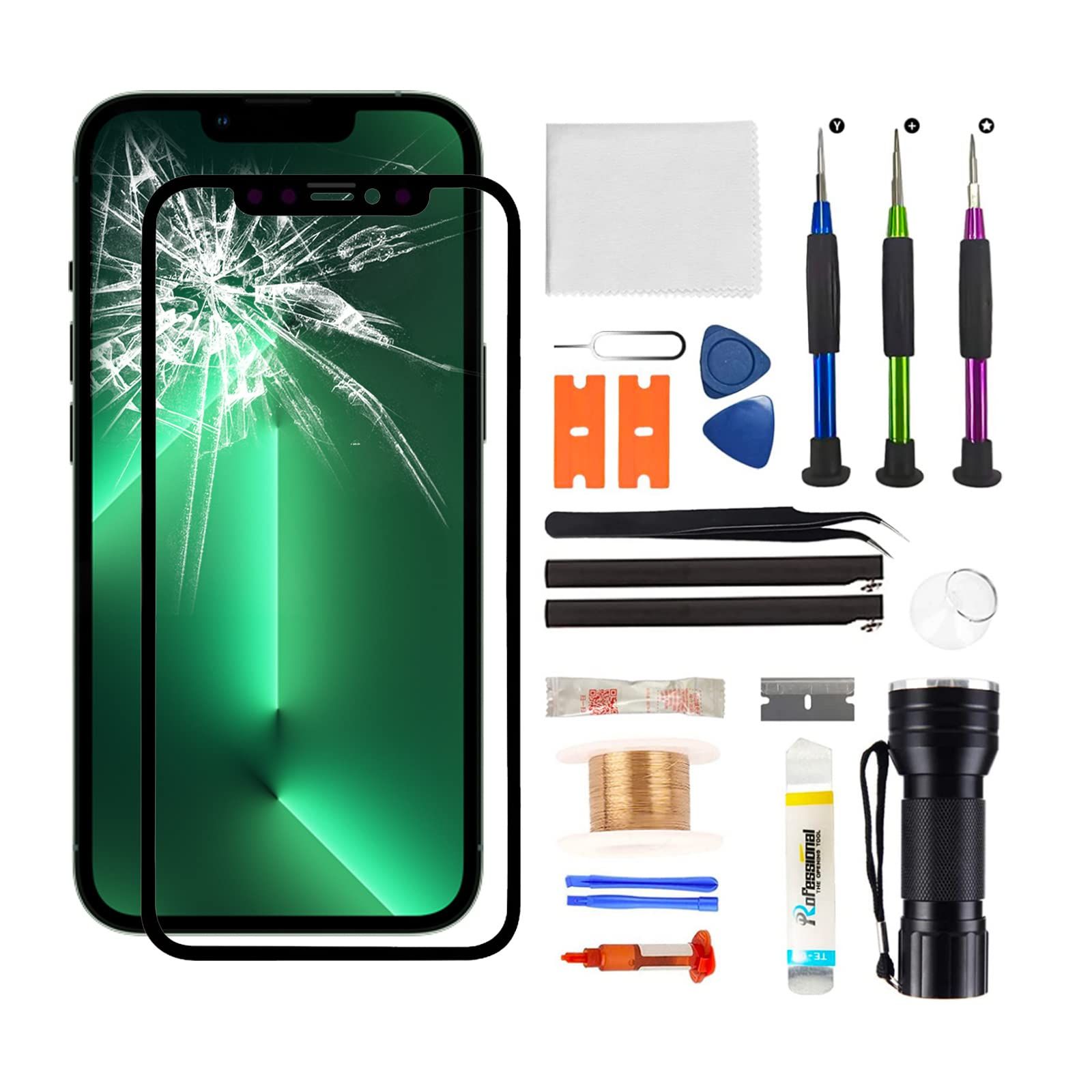 Zgxhga スクリーンガラス交換用 iPhone 13 Pro Series 6.1インチ対応 交換用スクリーンキット 修理ツール付き 防水接着剤 OLED-タッチデジタイザーなし for iPhone 13 pro